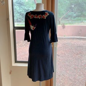 Johnny Was black cotton embrodiered dress